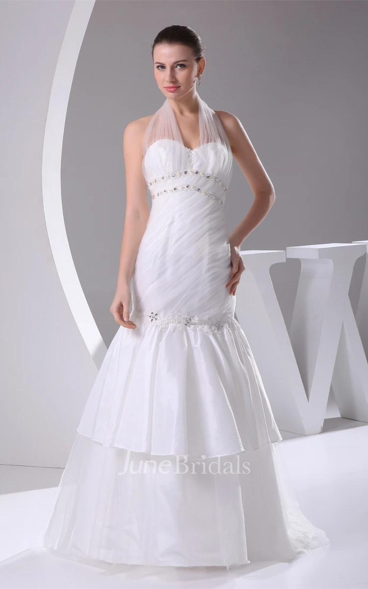 Tulle Trumpet A-Line Gown with Appliques and Jewel