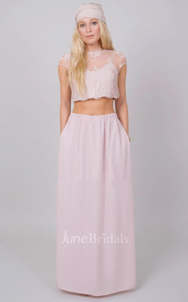 Two Piece Chiffon Dress With Lace Illusion Top