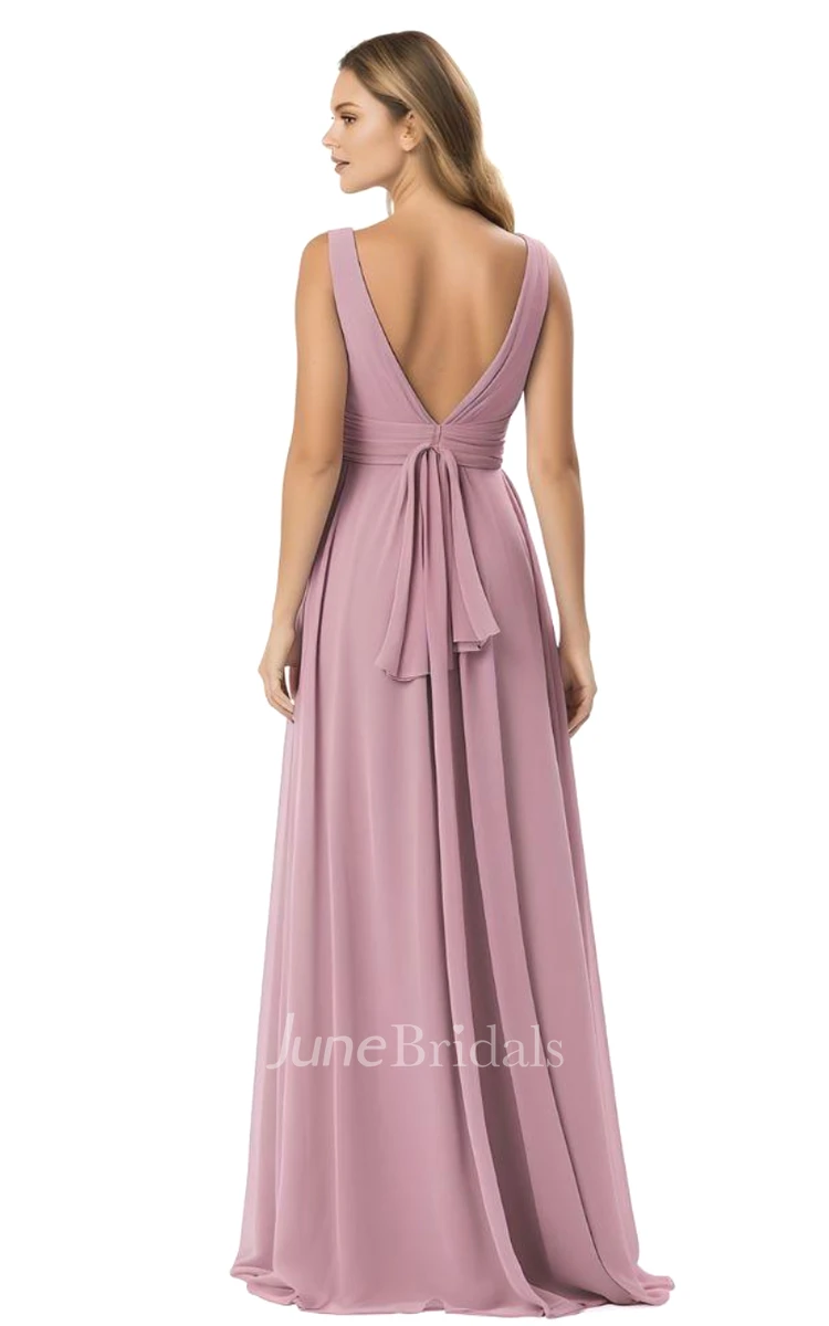 Romantic A-Line V-neck Chiffon Bridesmaid Dress
