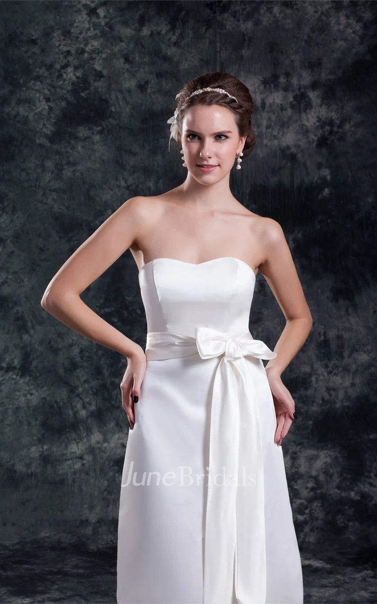 satin sheath floor-length dress with lace jacket and ribbon