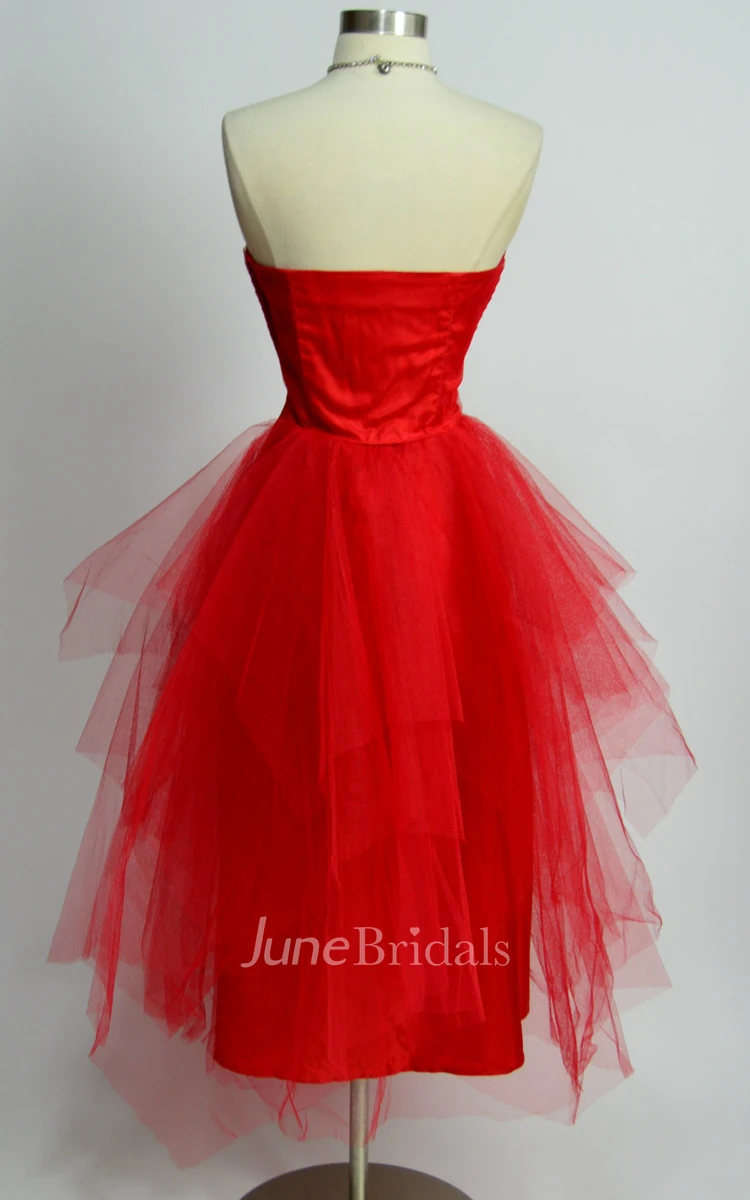 Sweetheart A-line Tea-length Tulle Dress With Layers