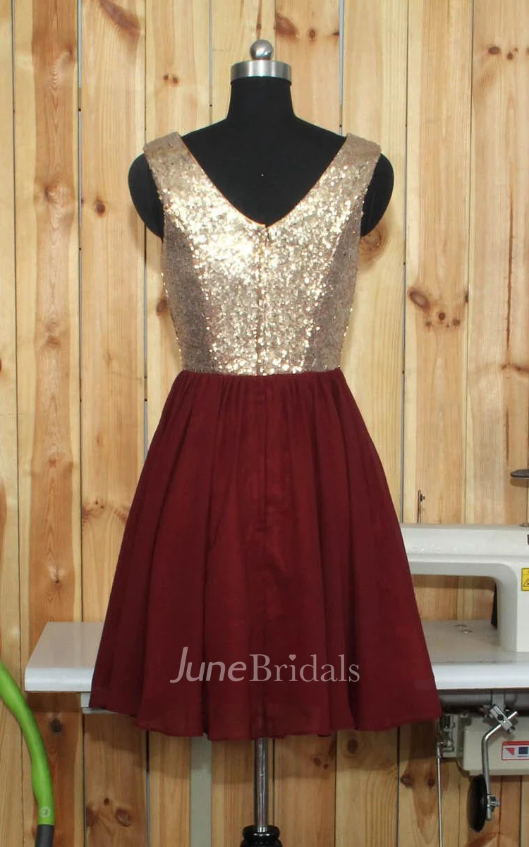 V-neck Chiffon Dress With Sequins