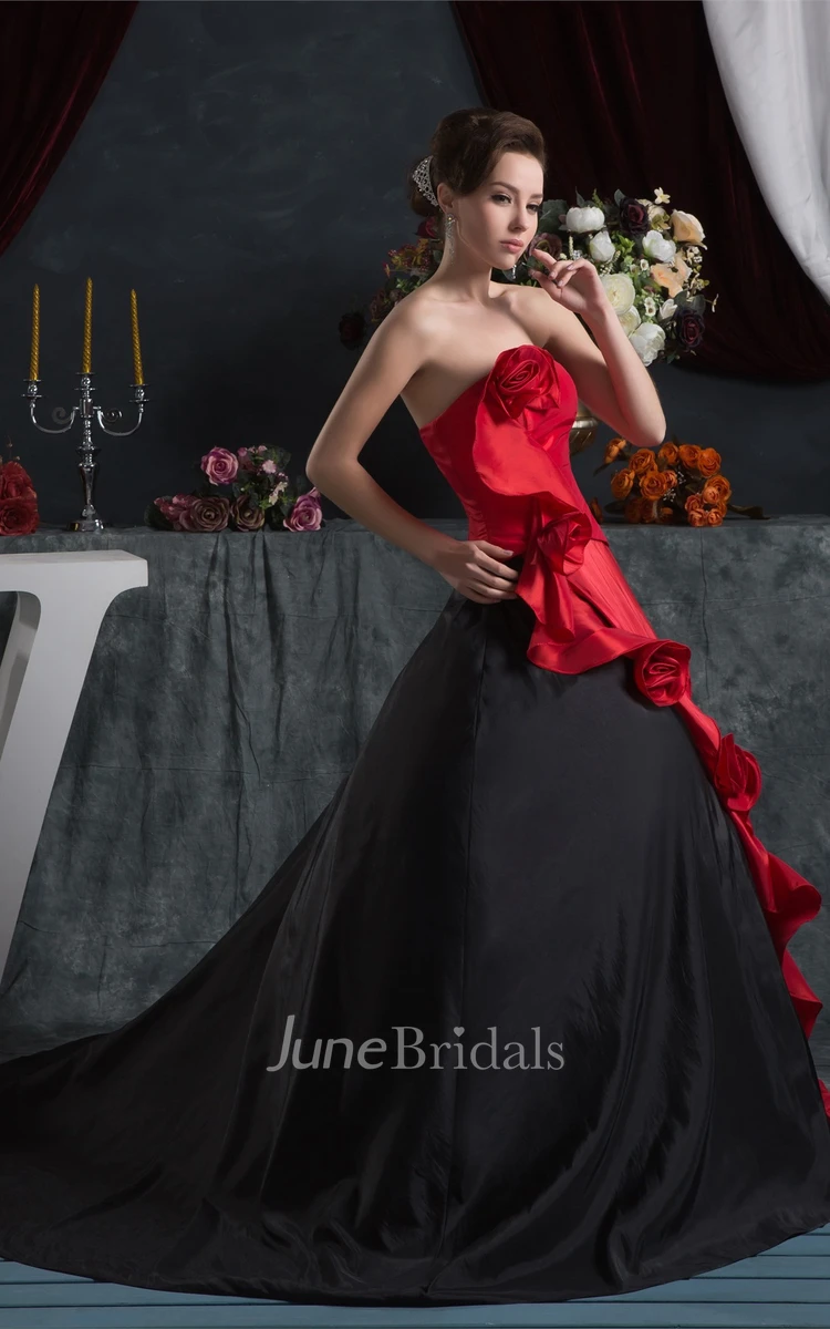 Two-Tone Draped Ball Gown with Flower with