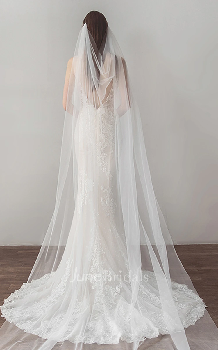Deep V-back Sleeveless Simple Mermaid Wedding Dress With V-neck Lace And Illusion Top
