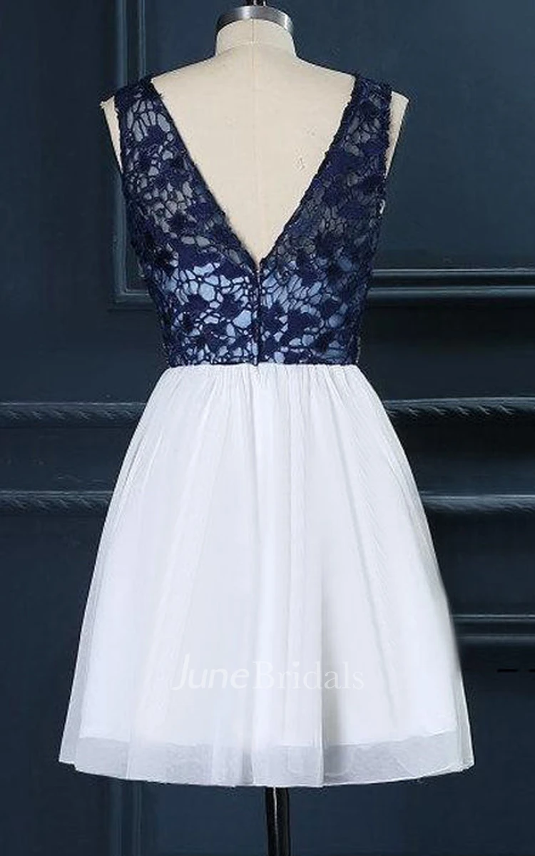 Short Bridesmaid Navy Lace Ivory Bridesmaid Boat Neck Custom Size Color Dress