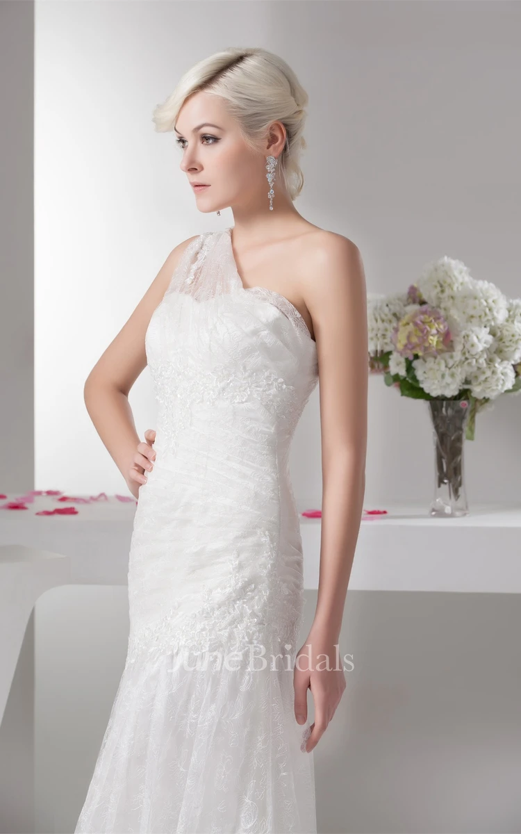 Graceful One-Shoulder Tulle Sheath Dress with Lace and Beading