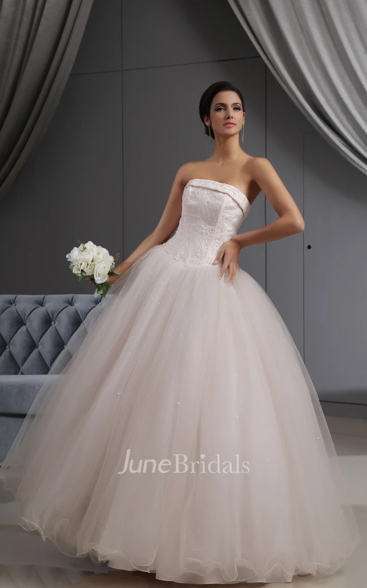 Pink Blushing A-Line Ball Gown With Embroideried Bodice And Soft Tulle