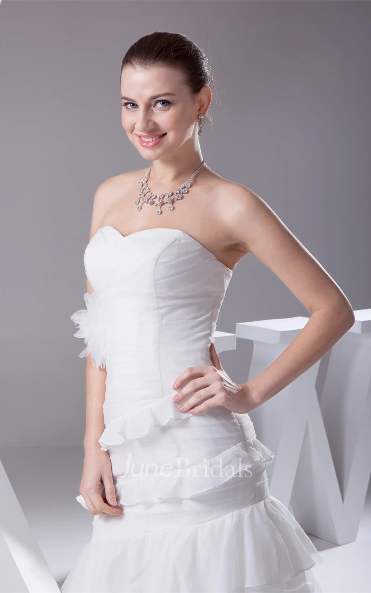 Sweetheart Criss-Cross Mermaid Tulle Dress with Peplum and Flower
