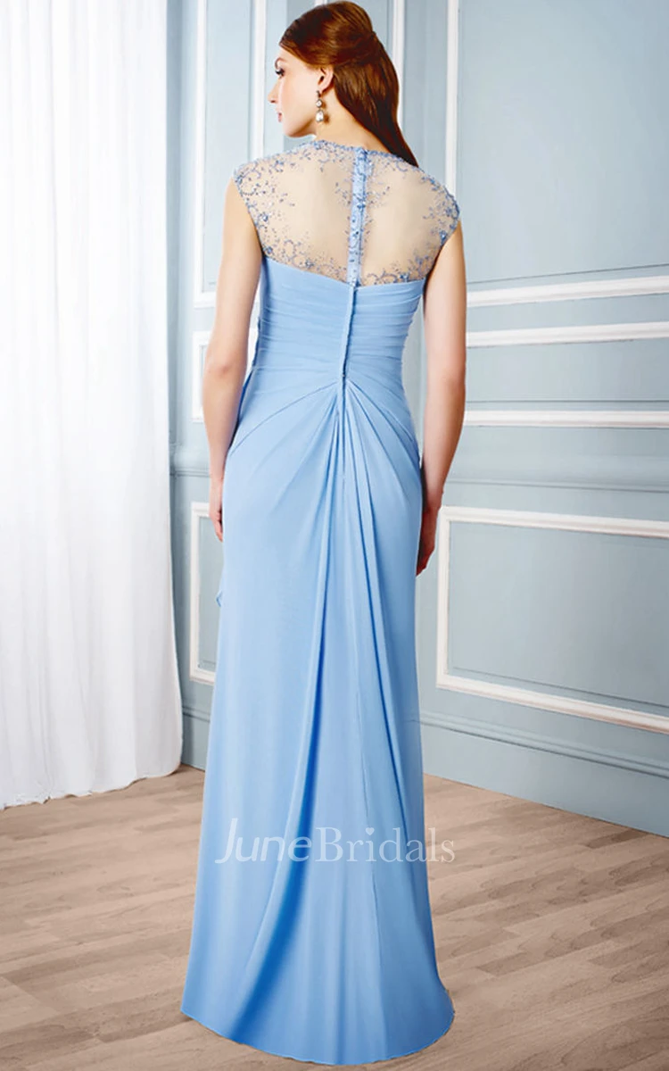 Queen Anne Jersey side-draped Dress With Illusion And Beading