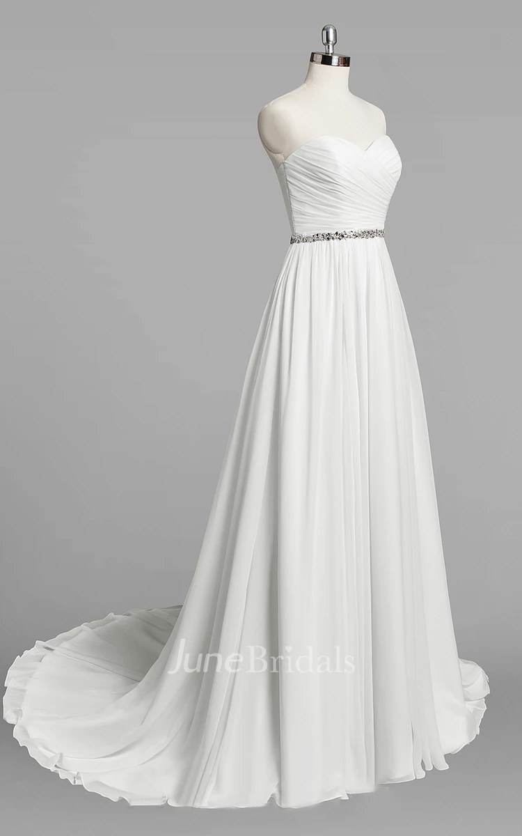 Sweetheart A-Line Chiffon Wedding Dress With Ruching and Beading