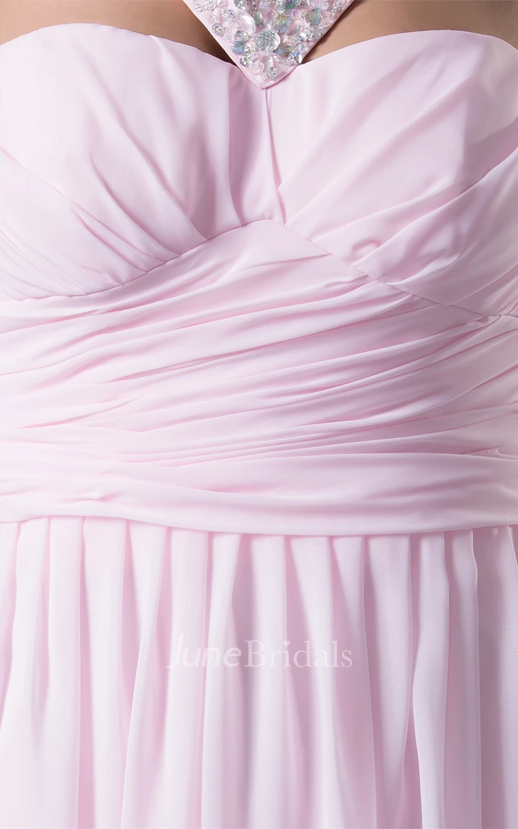 Pastel Criss-Cross Chiffon Long Dress with Pleats and Beading