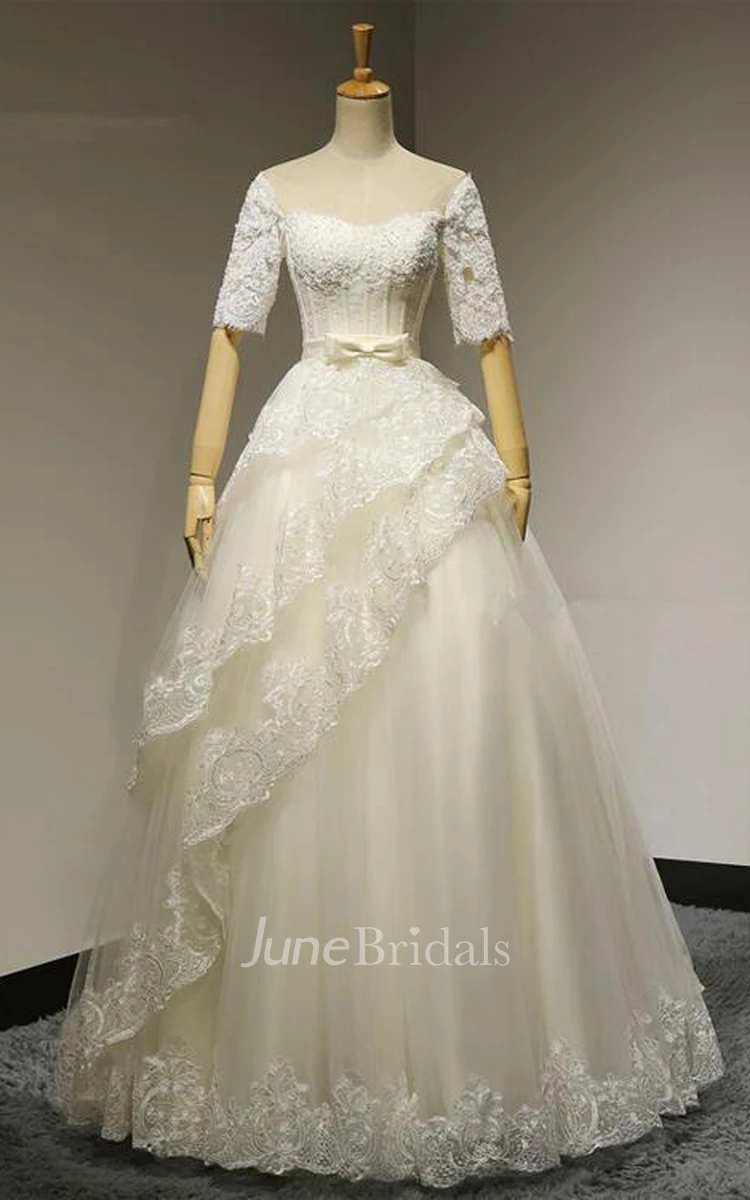 Square Neck Tiers A-line Floor-length Wedding Dress With Appliques