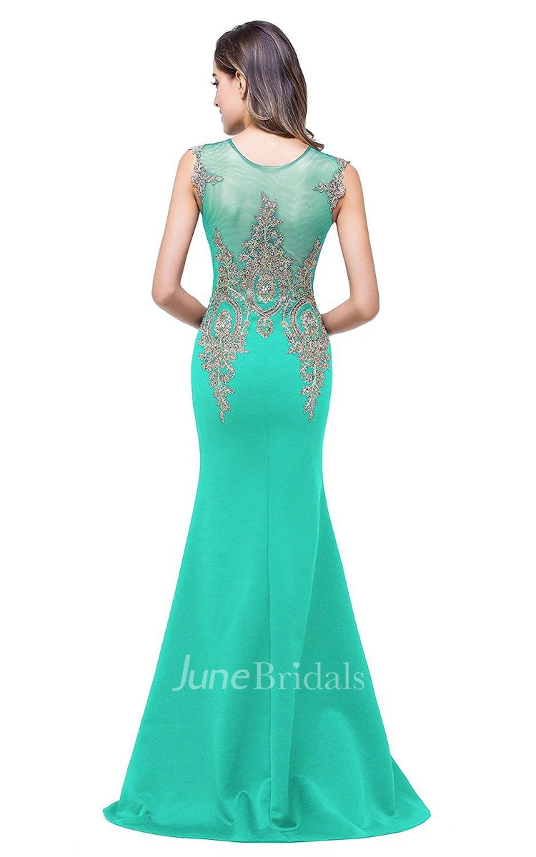 Sleeveless Scoop Neck Mermaid Dress with Lace