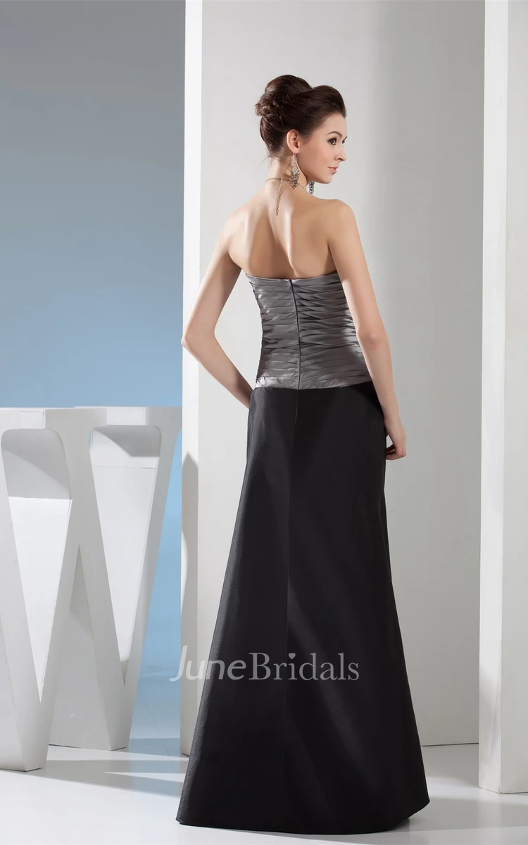 Strapless Ruched Floor-Length Dress with Ruching and Gemmed Waist
