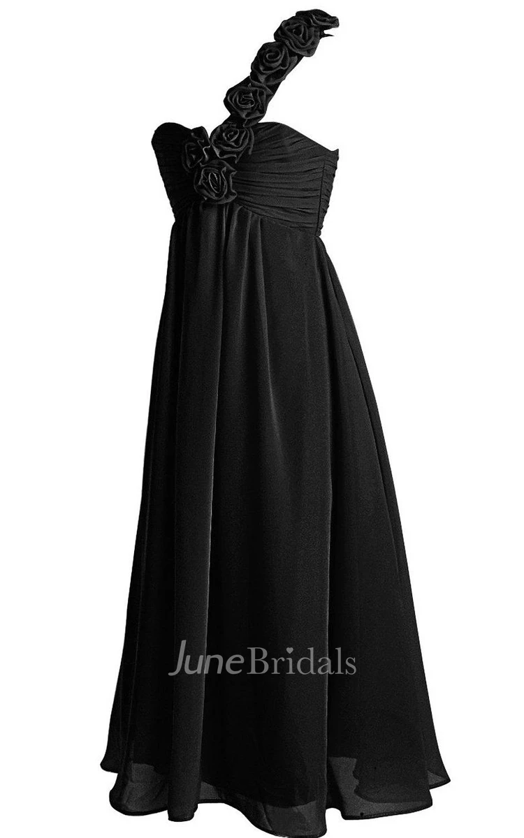 One-shoulder A-line Jersey Dress With Pleats