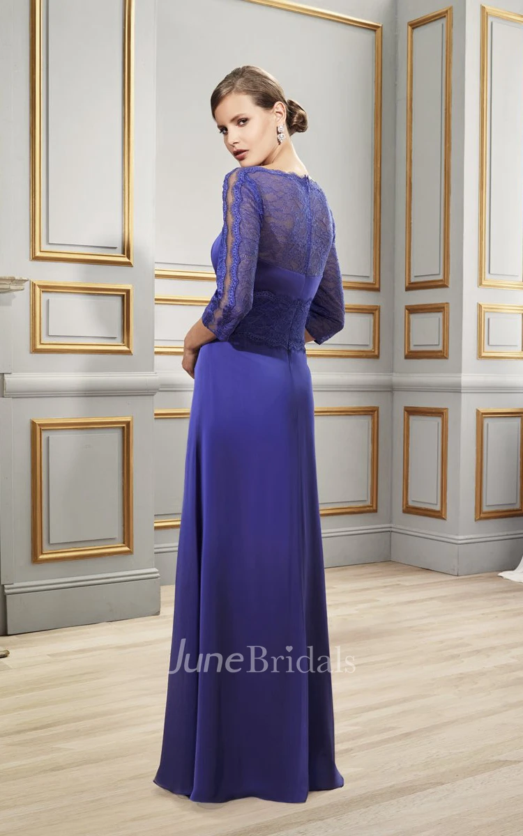Bateau Illusion Long Sleeve Dress With draping And Lace top