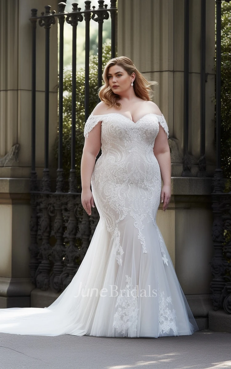 Plus size off the 2024 shoulder mermaid wedding dress