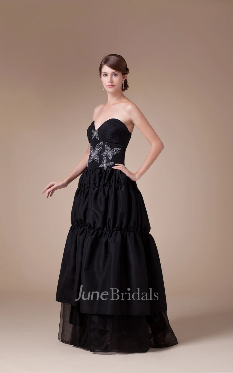 Sweetheart Ruffled A-Line Gown with Beaded Butterfly Design