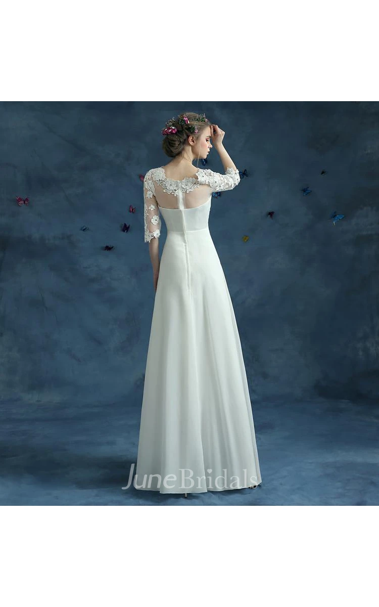 Elegant Lace Half Sleeve Wedding Dress Illusion Zipper Floor-length