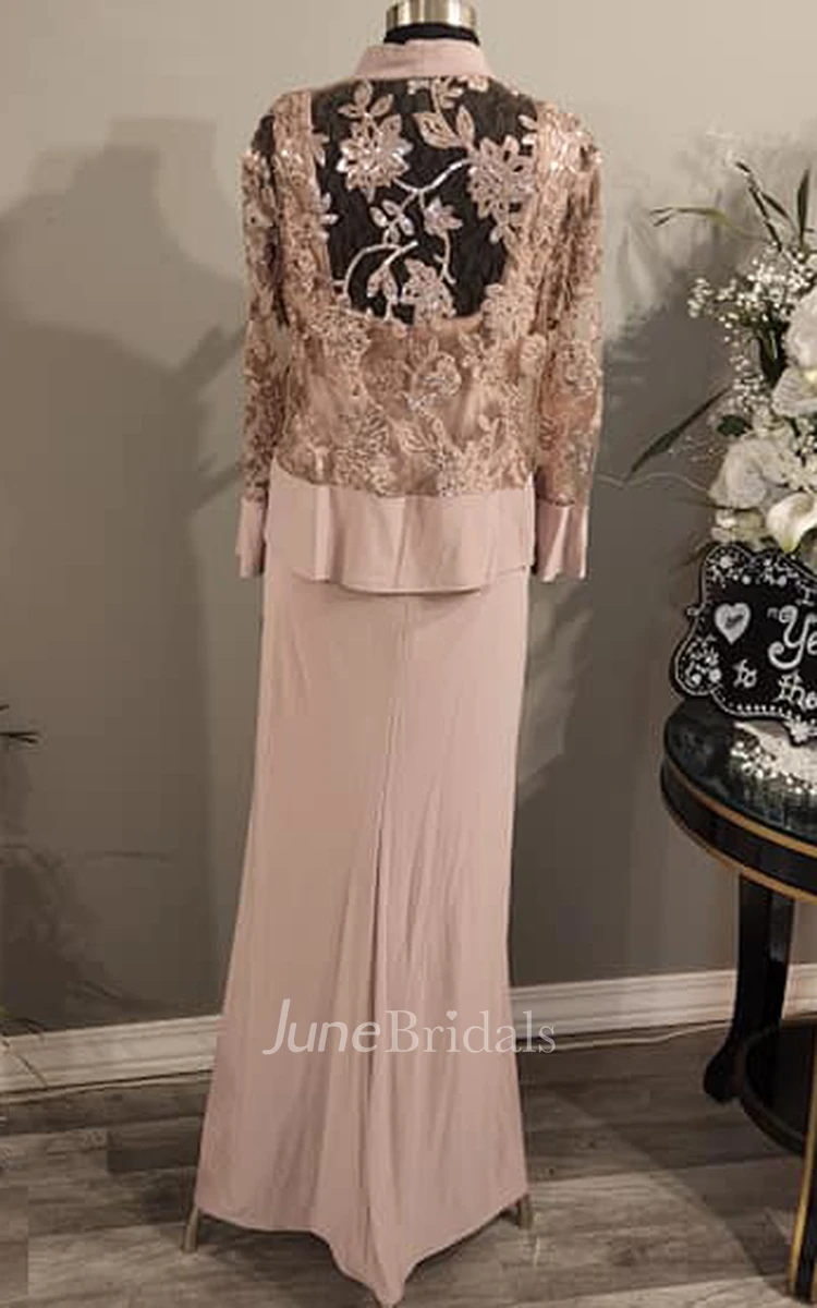 Chiffon A-Line Elegant Mother Of The Bride Dress With Open Back And Long Sleeve