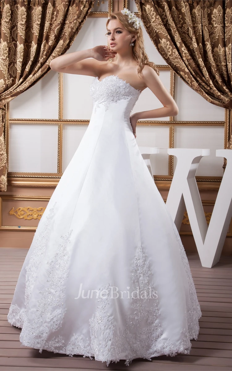 Sweetheart Satin Ball Gown with Appliques and Stress