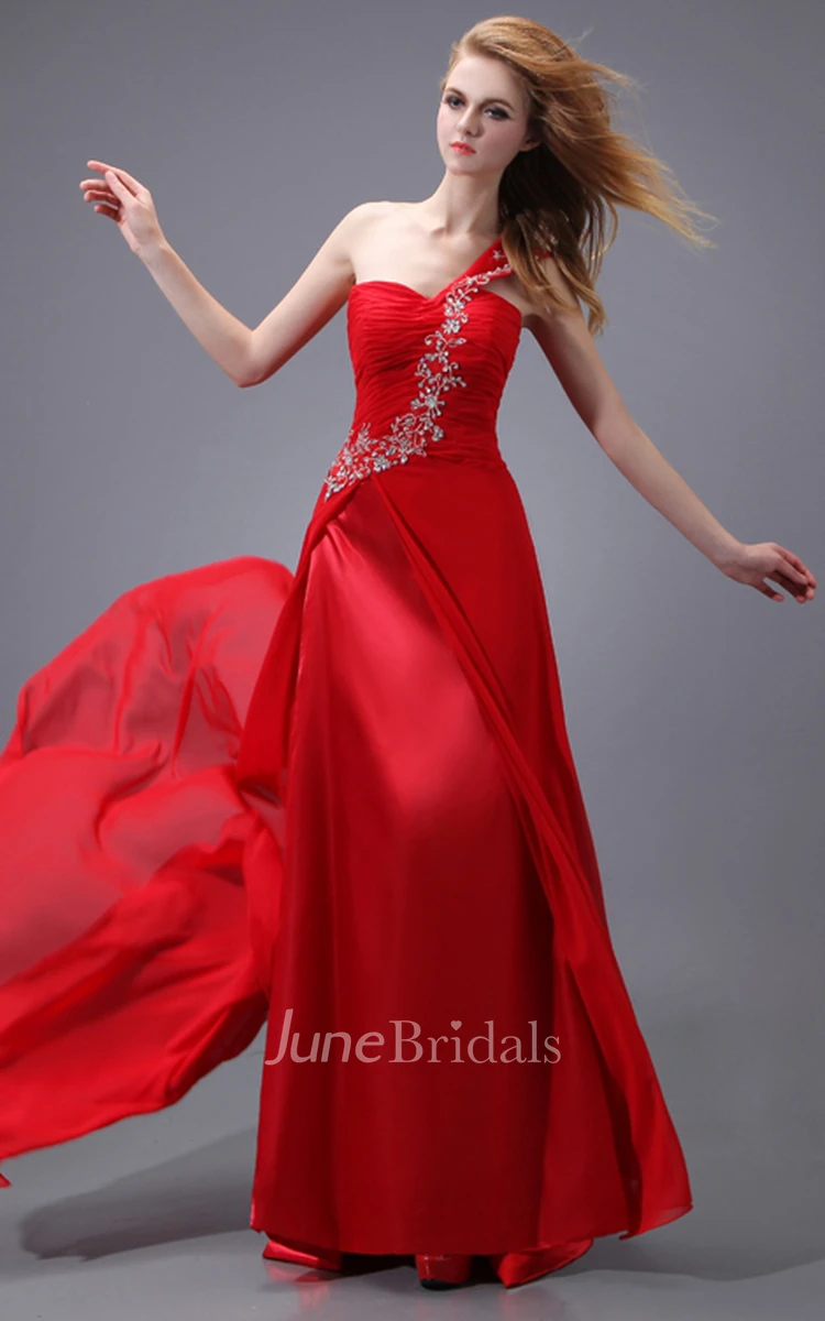 Maxi Ethereal Chiffon Ruched Dress With Embellished Strap - June Bridals