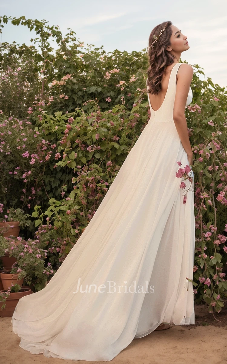 Modest Simple Split Front A-Line Satin Sleeveless Wedding Dress Beach Garden Elegant Jewel Neckline Court Train Bridal Gown