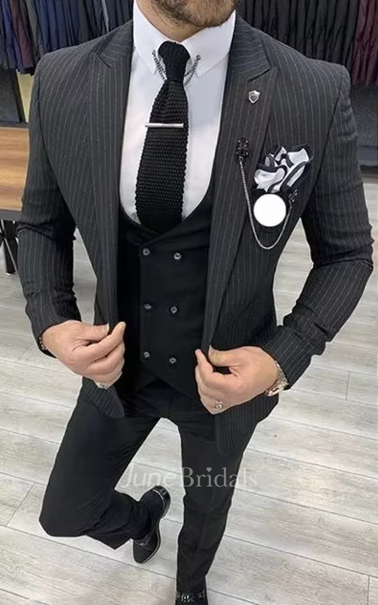 2025 Charming 3 Piece Men's Wedding Suits Classic Formal Slim Fit Striped Business Suits Blazer Jacket Vest Pants