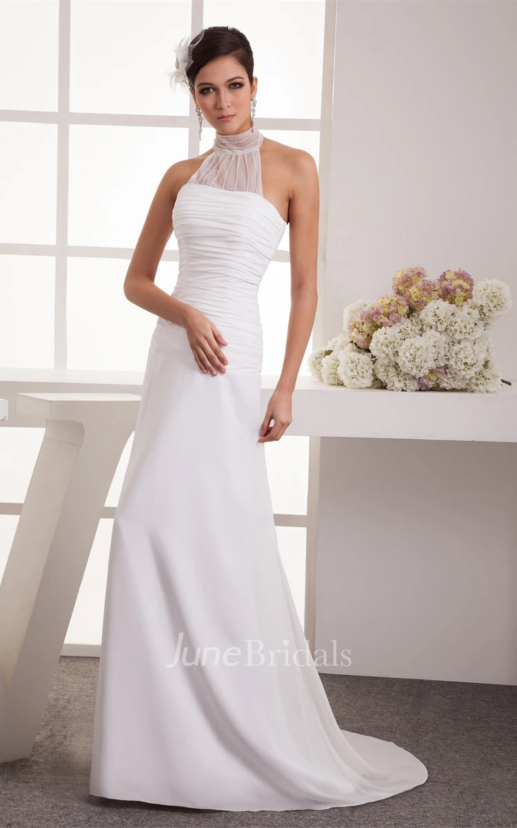 Sleeveless High-Neck Floor-Length Dress with Ruched Bodice