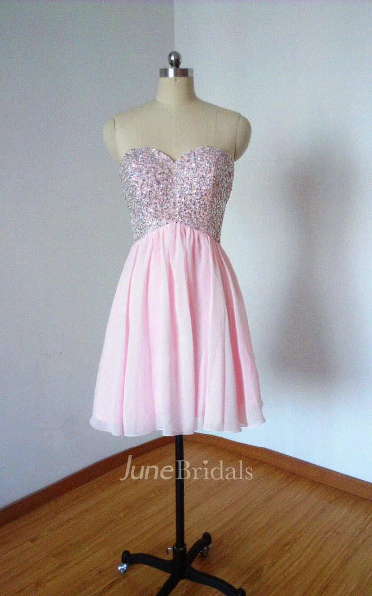 Short Sweetheart Chiffon Dress With Sequins
