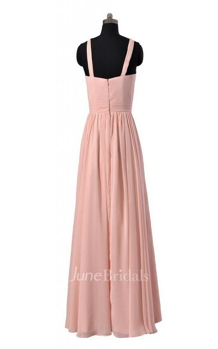 Halter Pleated Chiffon A-line Gown With Zipper Back