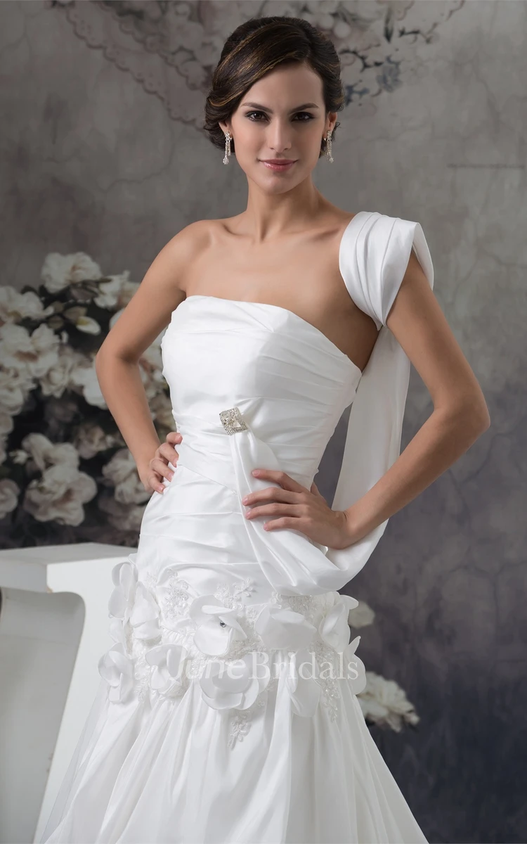 Strapless Pick-Up A-Line Gown with Flower and Broach