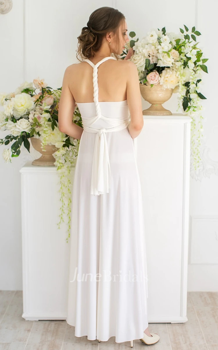 Convertible Sexy A Line Jersey V-neck Bridesmaid Dress With Straps And Sash