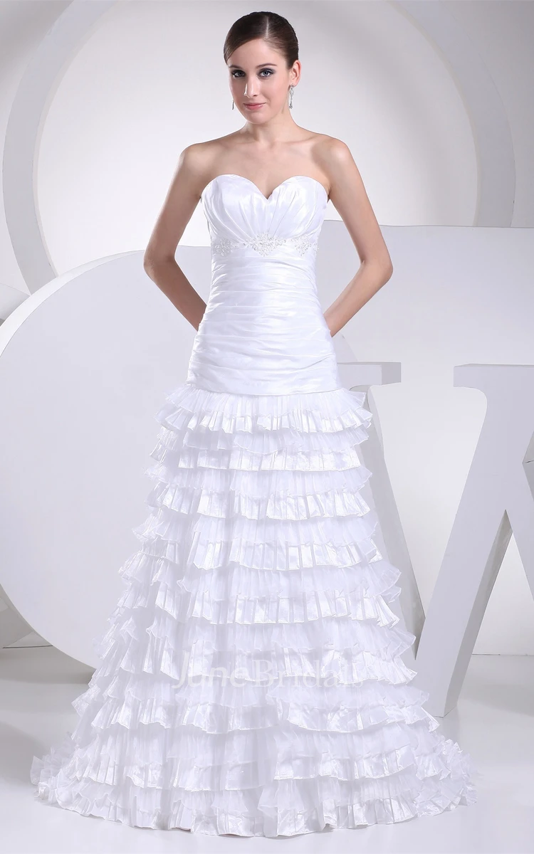 Sweetheart Tiered A-Line Gown with Ruching and Gemmed Waist