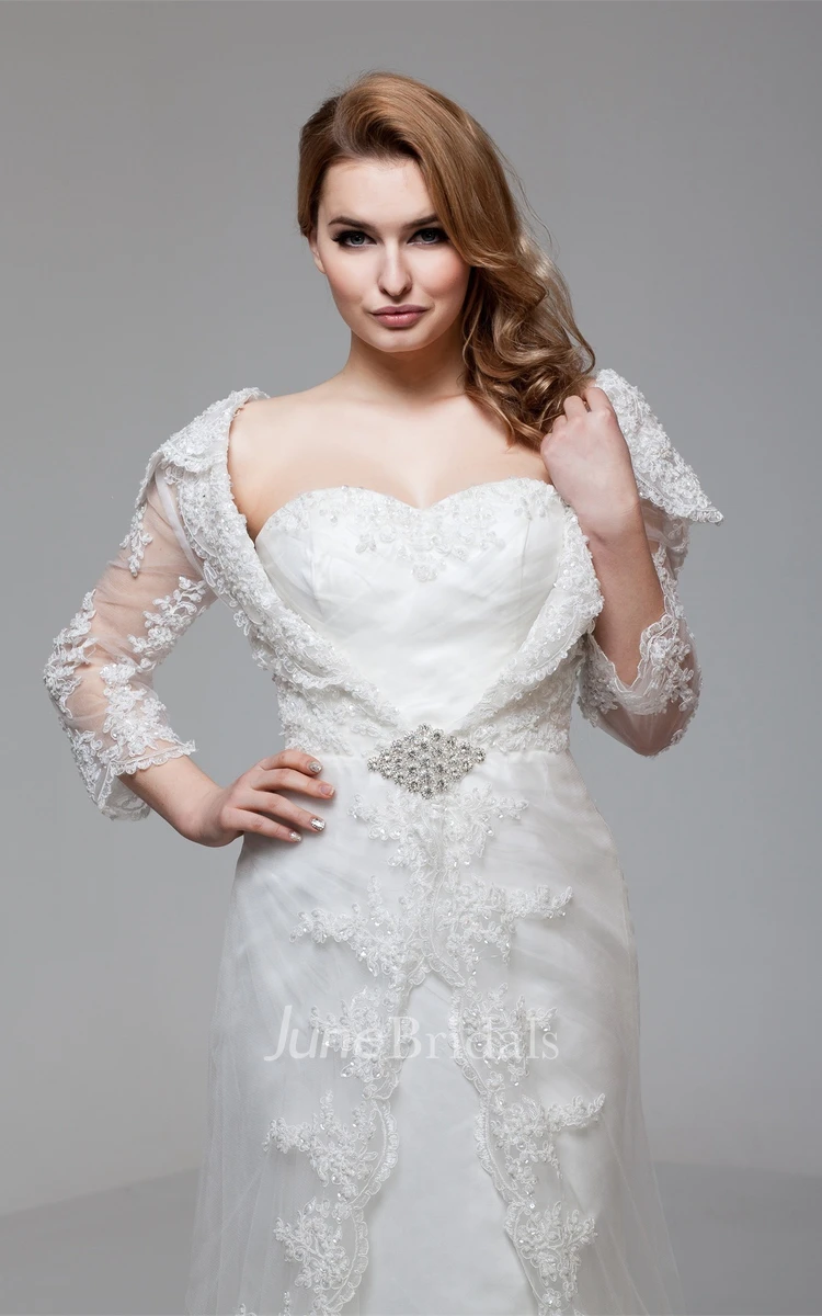 Sweetheart Lace A-Line Gown with Broach and Illusion Sleeves