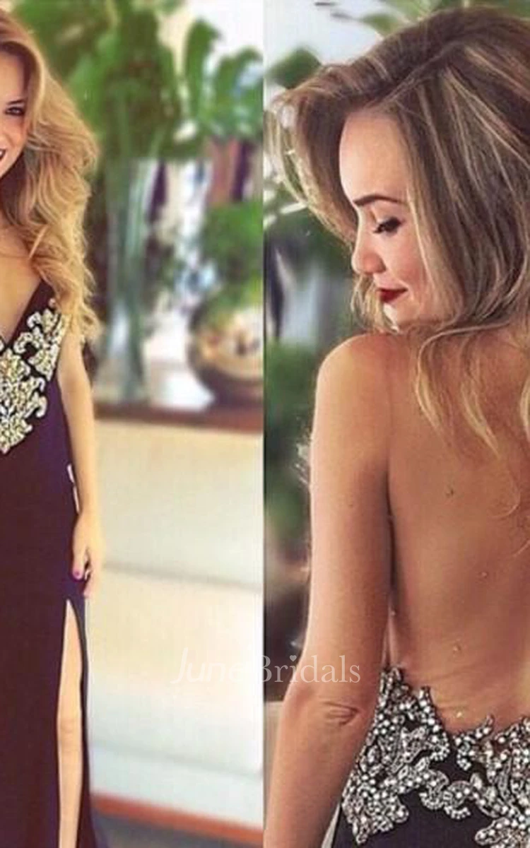 Sexy Sweetheart Crystals Bodycon Prom Dress Open Back Front Split