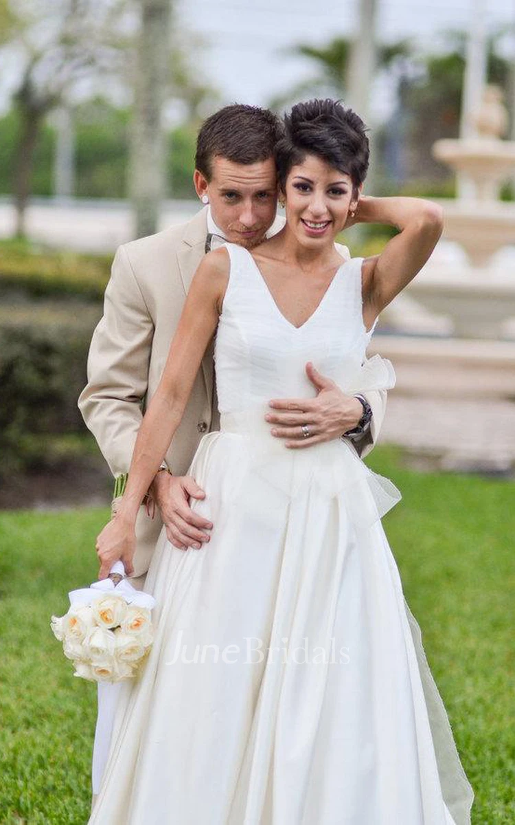 Elegant V-Neck Sleeveless Floor-Length A-Line Satin Wedding Dress