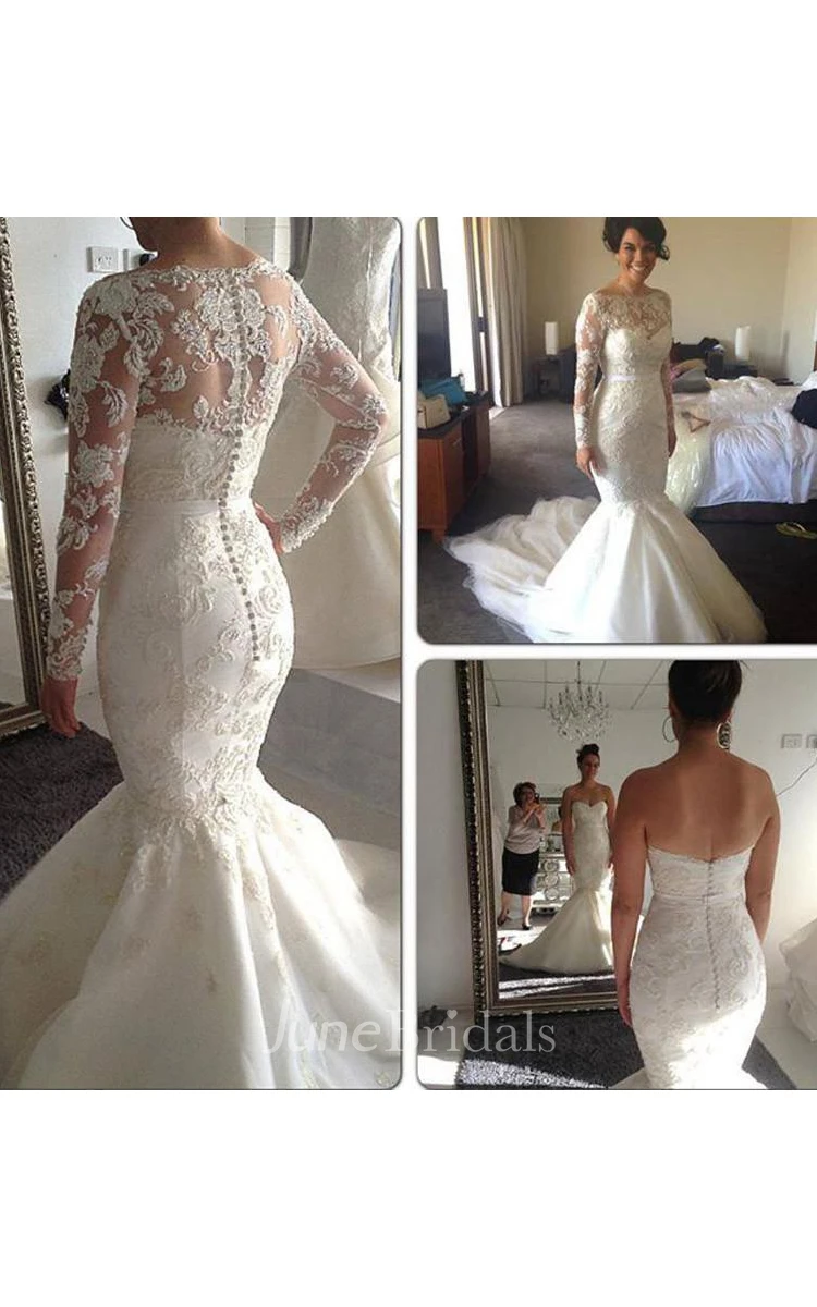 Delicate Lace Appliques Mermaid Wedding Dress Long Train Zipper