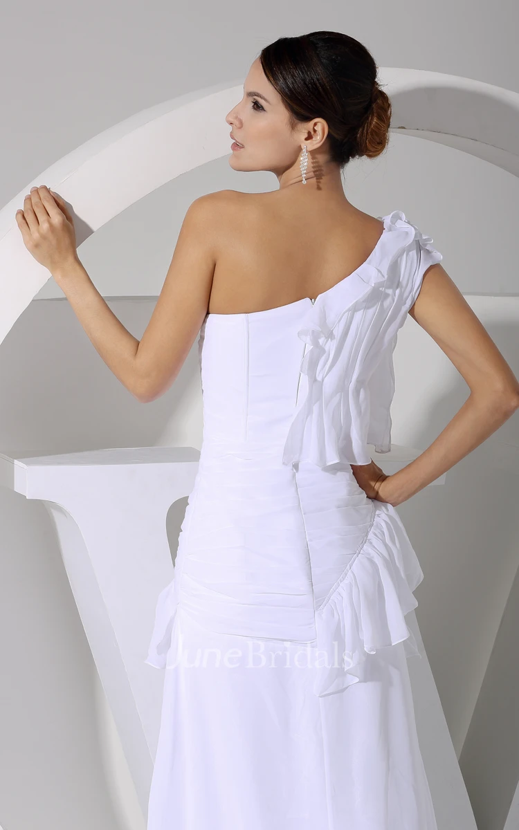 Chiffon One-Shoulder Front-Split Dress With Peplum