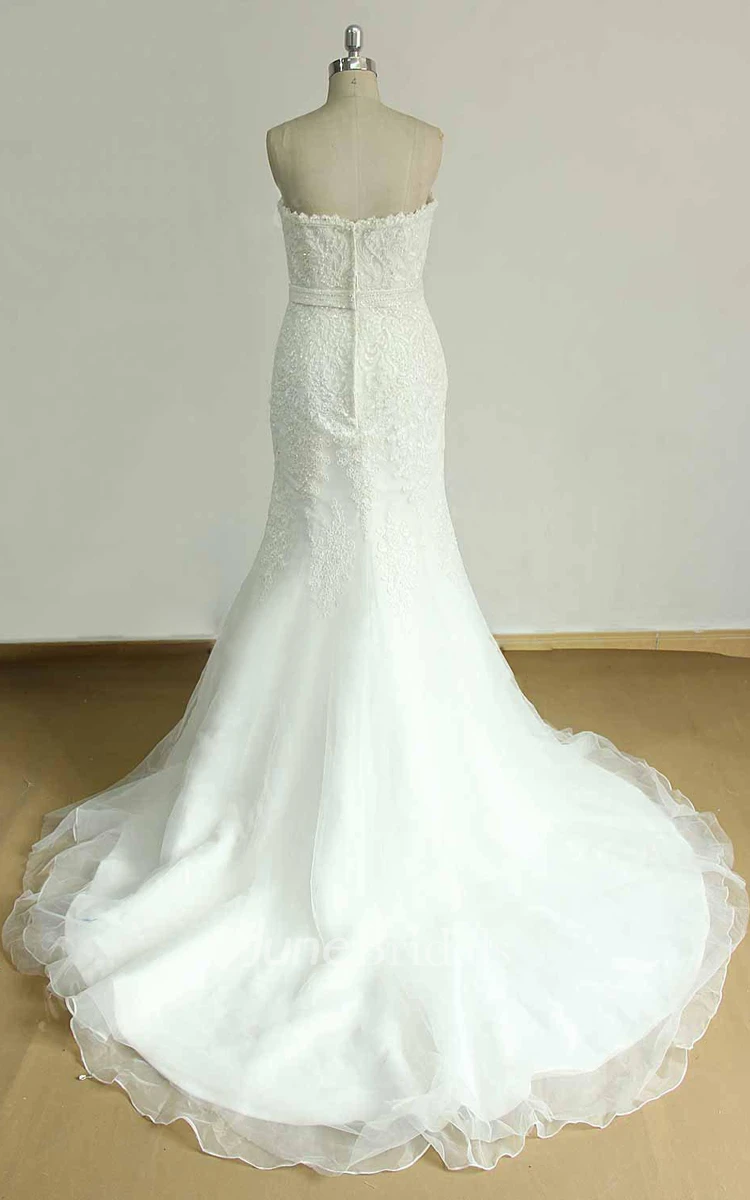 Trumpet Tulle Lace Weddig Dress With Beading