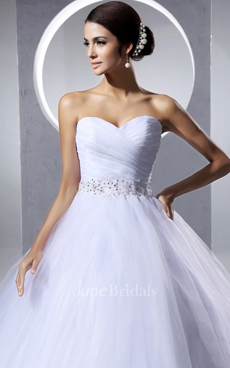 Beaded Sash Criss-Cross A-Line Ruching Ball Gown With Drapings