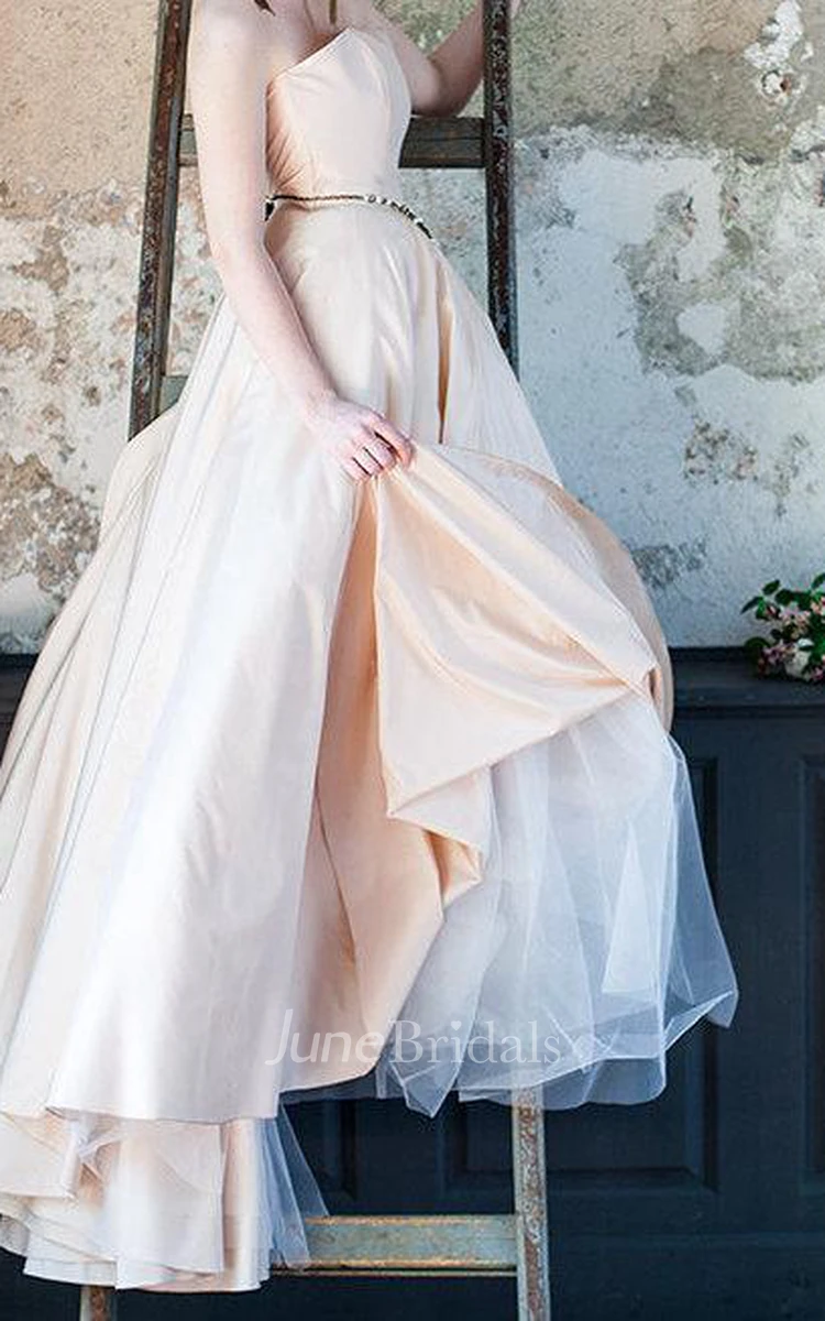 Strapless Taffeta A-Line Wedding Dress With Beading on Waist