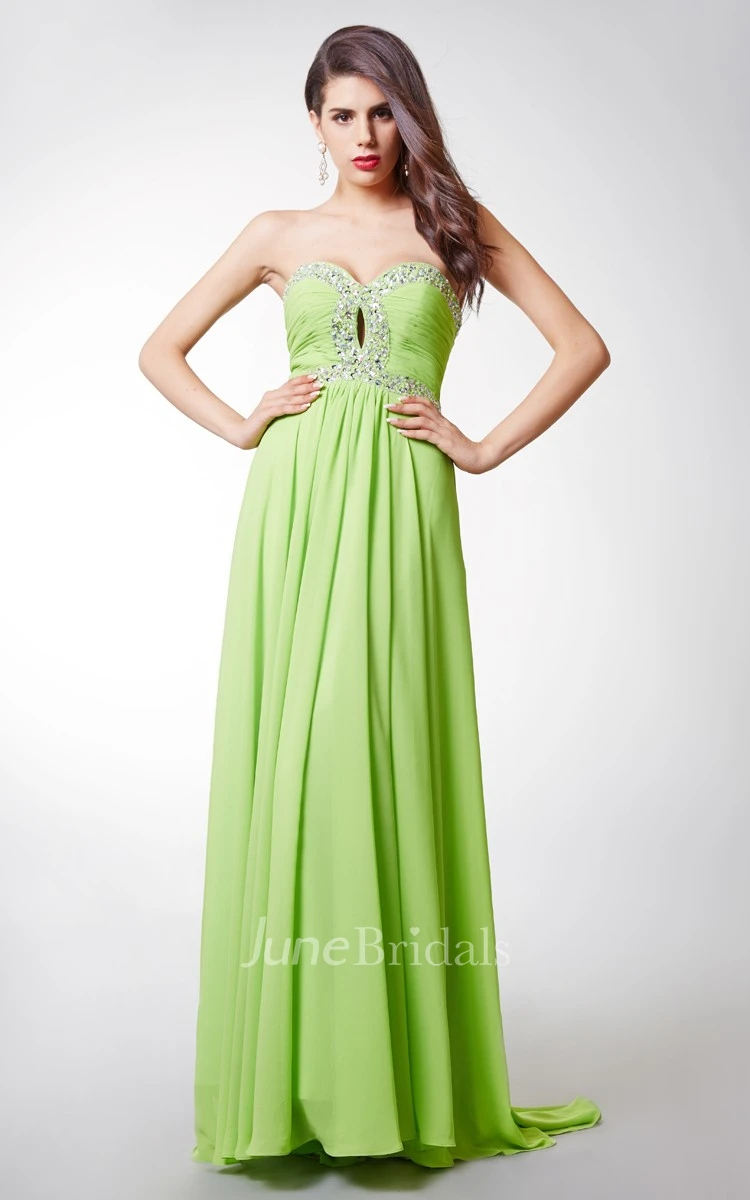 Alluring Two-toned Sweetheart Ruched Bodice Chiffon Dress With Beaded Empire Waist
