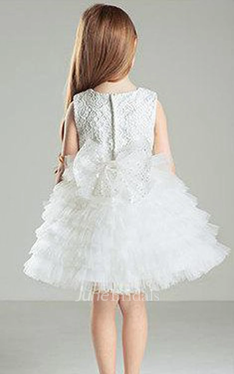 Ruffled Sleeveless Scoop Tulle&Lace Dress With Tiers