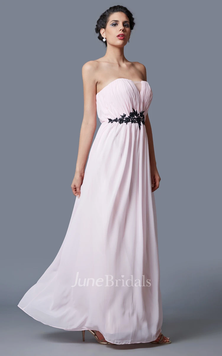 Fairy Strapless V-cut A-line Chiffon Gown With Lace Belt