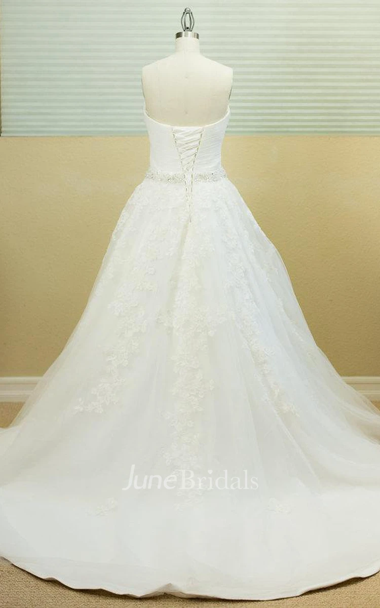 A-Line Ball Gown Strapped Sweetheart Tulle Satin Dress