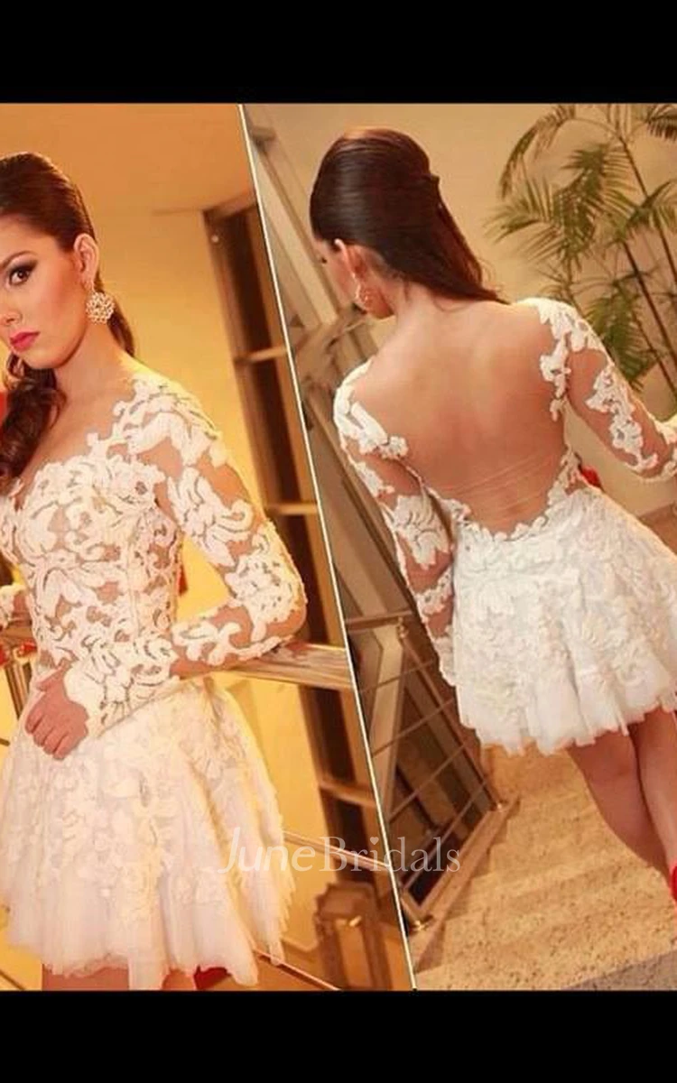 A-Line Princess Scoop Long Sleeves Lace Short Mini Tulle Dresses