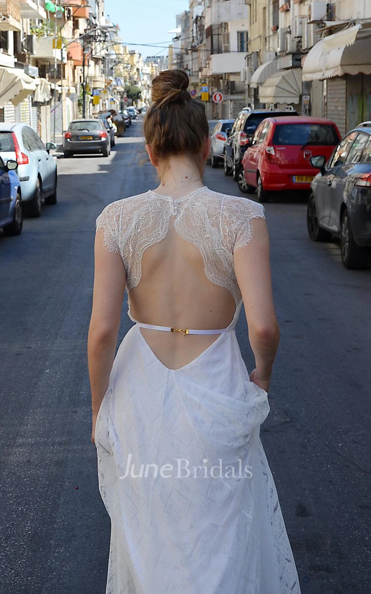 Jewel-Neck Sleeveless Lace Floor-Length Dress With Keyhole Back