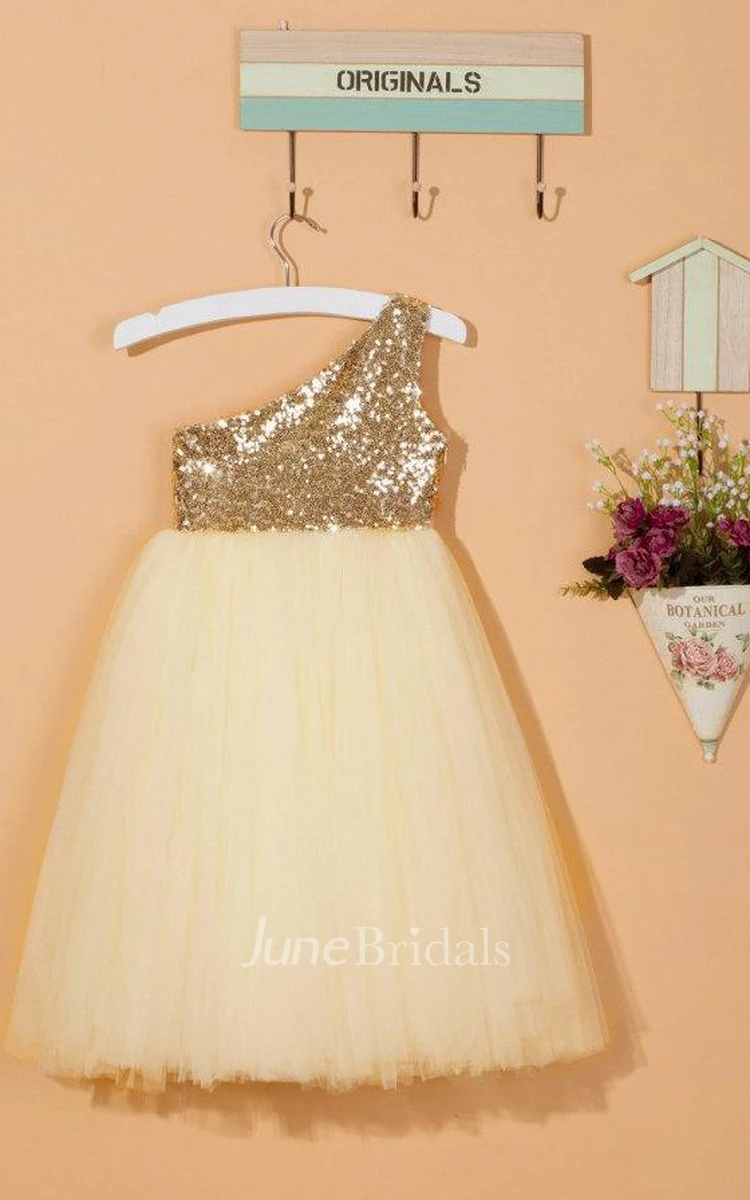 One Shoulder Pleated Tulle Dress With Sequins&Flower