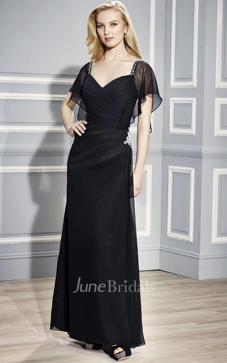 Chiffon Criss cross Poet-sleeve Mother of the Bride Dress With Beading